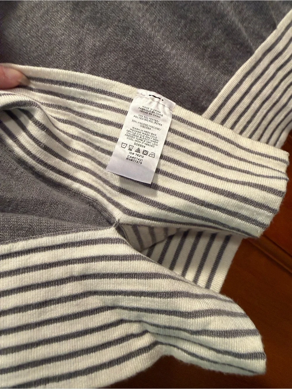 Ann Taylor Gray Boxy Knit Tunic with White Striped Hem & Sleeves